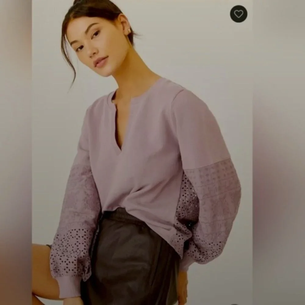 By Anthropologie women's oversized eyelet sweatshirt lavender purple medium